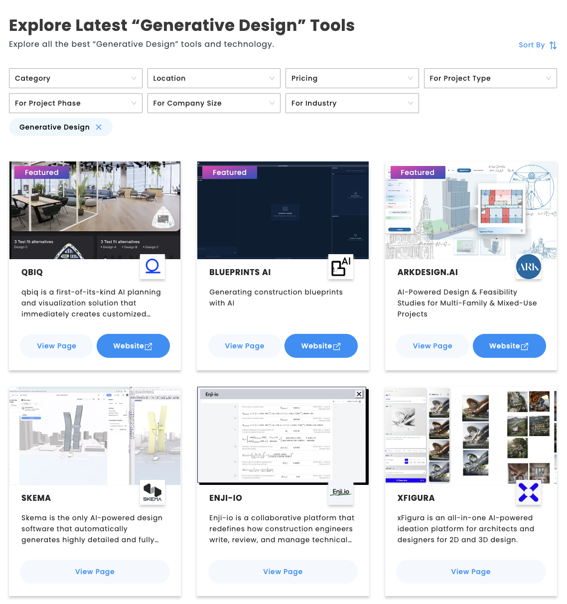 Fig. 1) Screenshot of the Generative Design Category page on aec+tech
