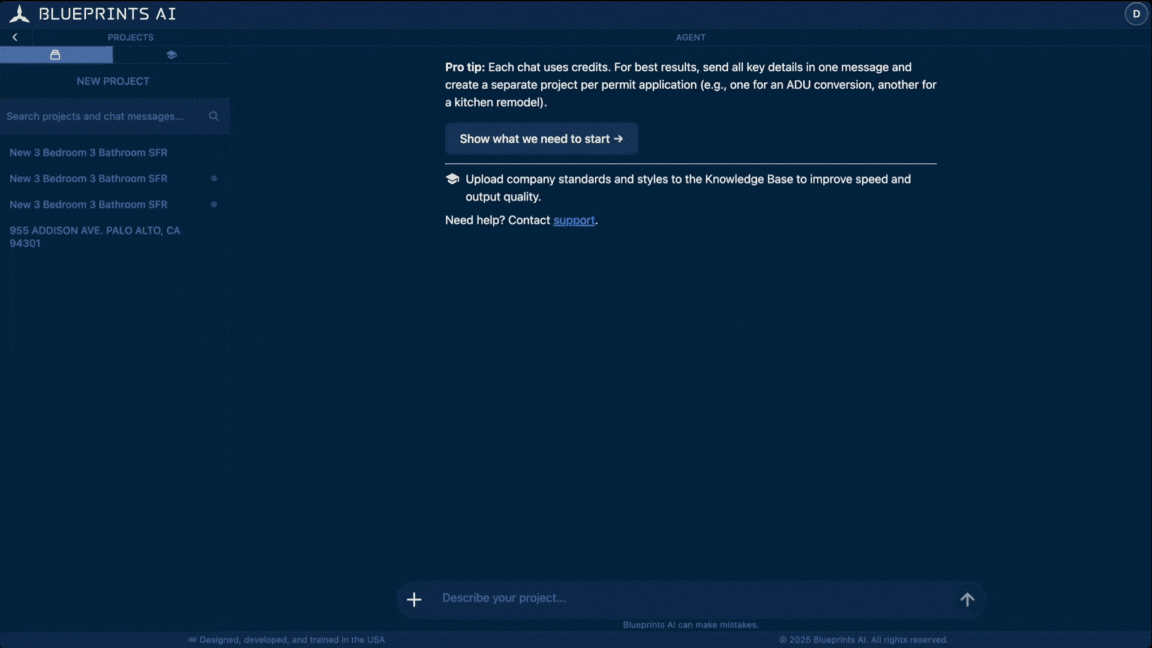 Blueprints AI Interface: Defining design intent via text prompts and images.