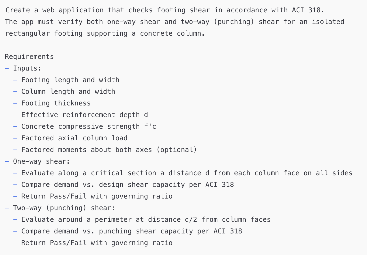 Prompt example (engineering check)