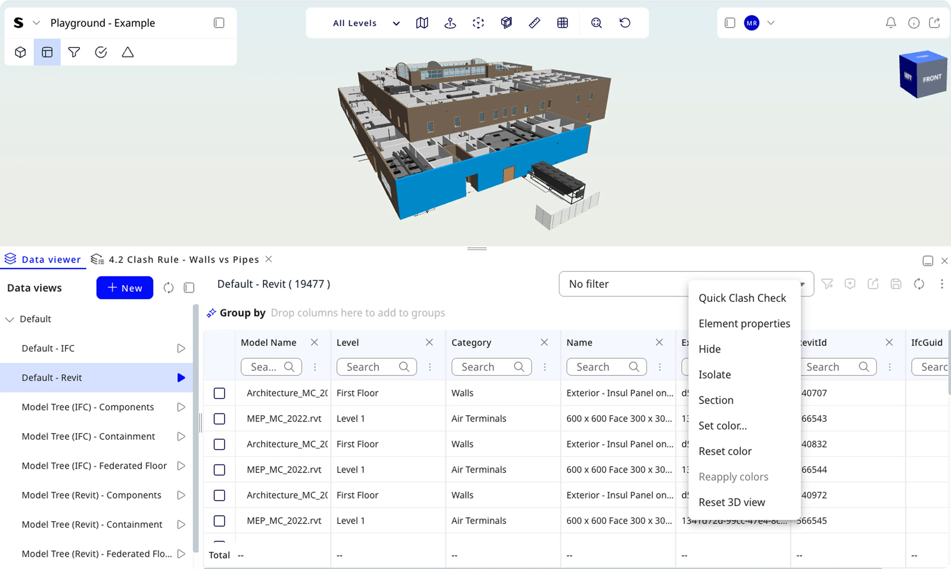 Solibri illustrating interoperability between native Revit workflows and IFC (openBIM) for BIM QA.